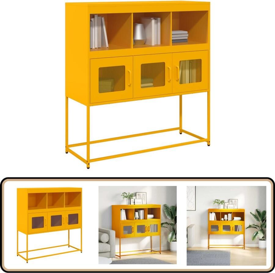 VidaXL Dressoir 100 5x39x107 cm Mosterdgeel Staal Dressoir Staaldraad Meubilair Opbergkast Keukenmeubels