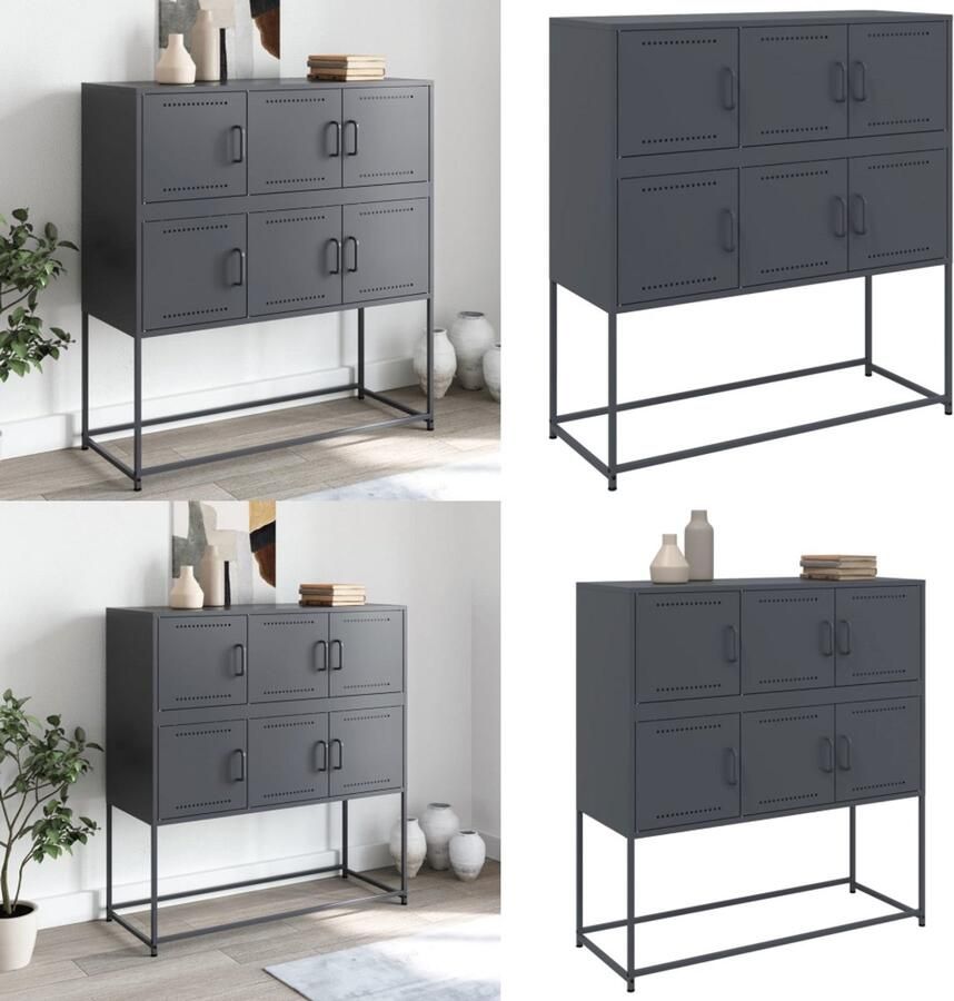 VidaXL Dressoir 100 5x39x107 cm staal antracietkleurig Dressoir Dressoirs Opbergkast Wandkast