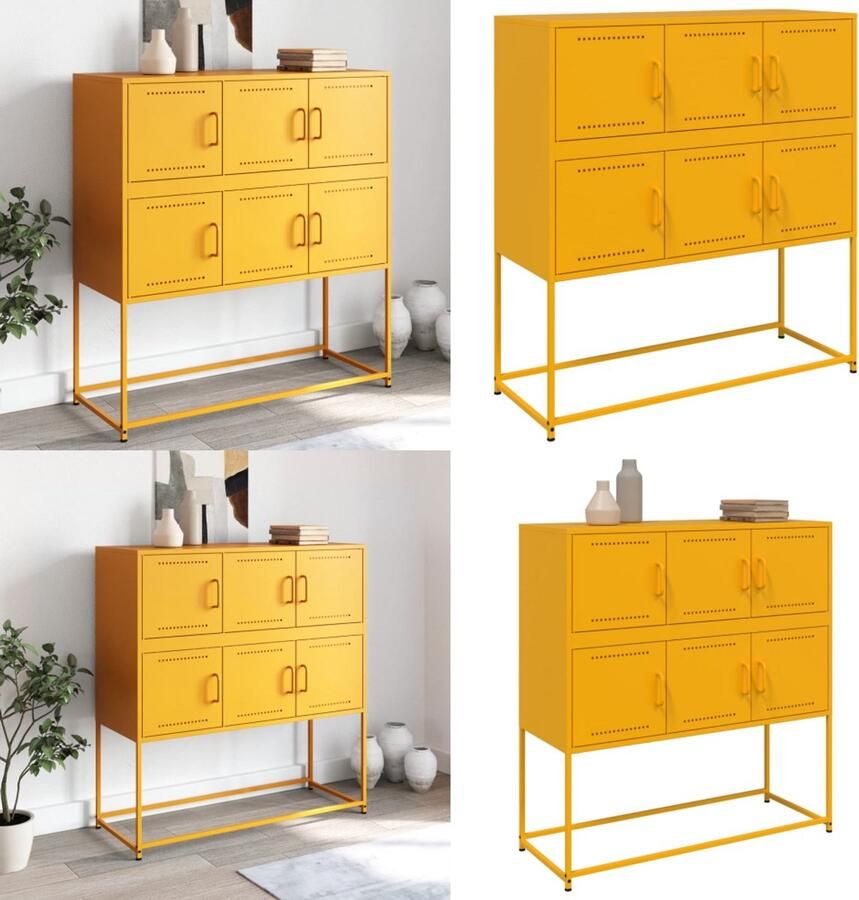 VidaXL Dressoir 100 5x39x107 cm staal mosterdgeel Dressoir Dressoirs Opbergkast Wandkast