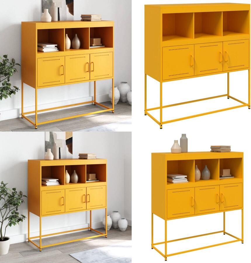 VidaXL Dressoir 100 5x39x107 cm staal mosterdgeel Dressoir Dressoirs Opbergkast Wandkast