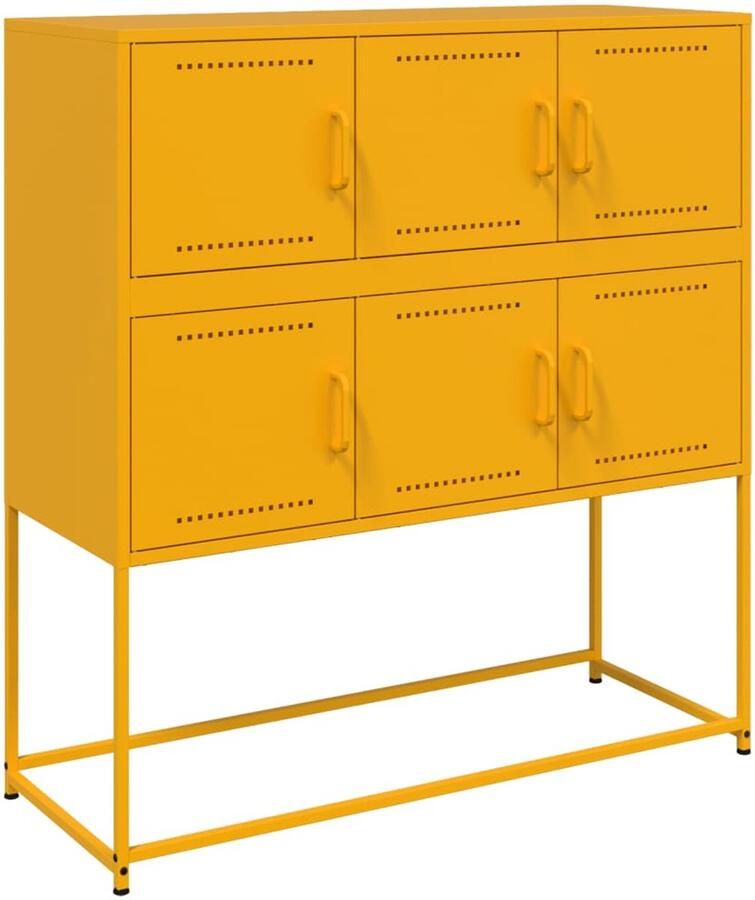 VidaXL Dressoir Staal Mosterdgeel 6 Deuren Dressoir Meubels Vintage Meubelen Mustard Yellow Furniture Industrieel Design