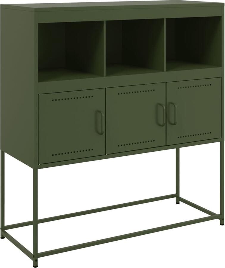 VidaXL Dressoir Olijfgroen Staal 100 5x39x107 cm Dressoir Staaldressing Opbergmeubels Olijfgroot Modern Meubilair
