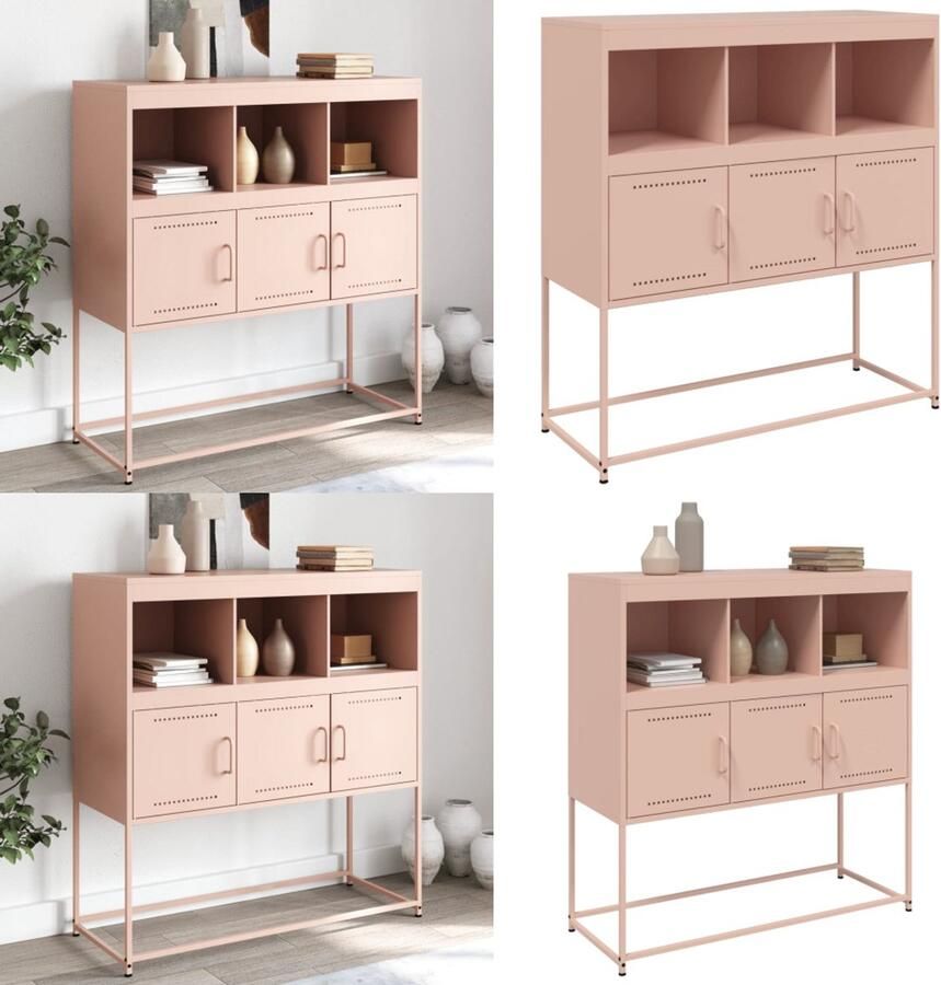 VidaXL Dressoir 100 5x39x107 cm staal roze Dressoir Dressoirs Opbergkast Wandkast - Foto 2