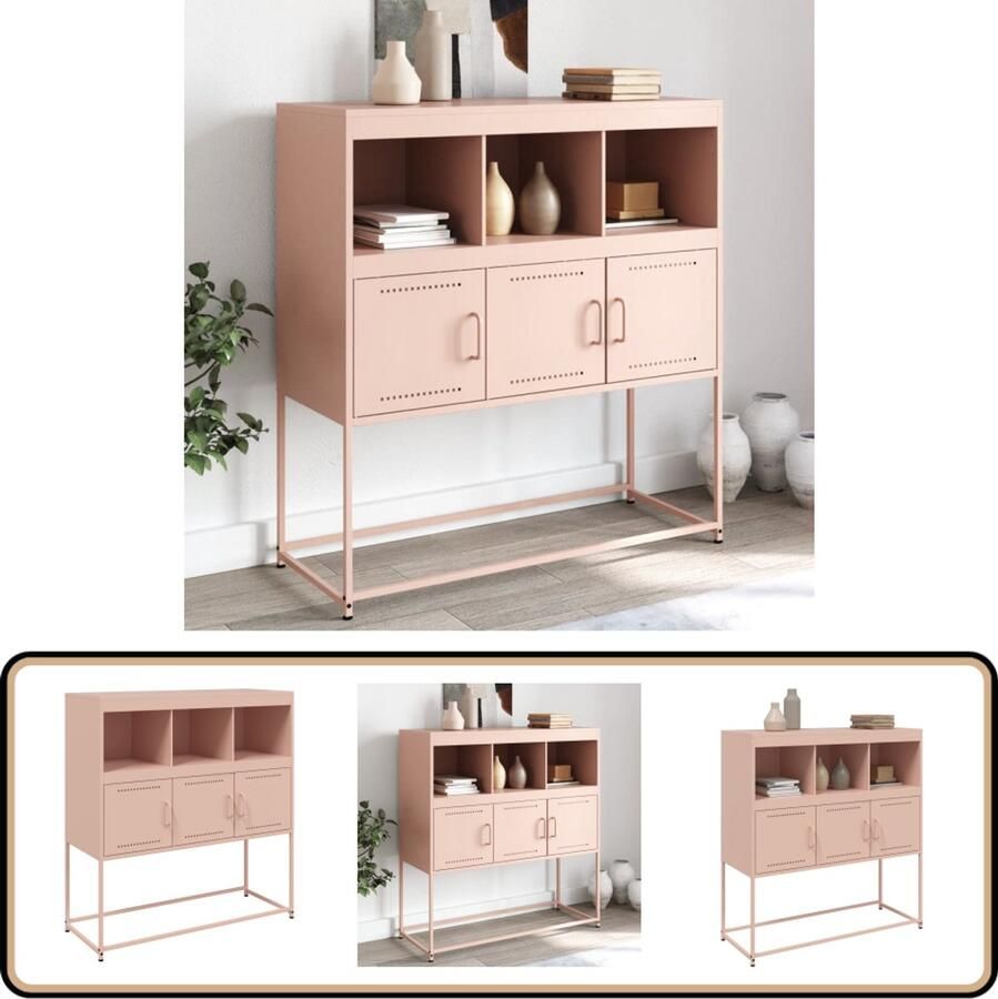 VidaXL Stalen Dressoir 3 Deuren Roze Dressoir Opbergkast Wandkast Vintage Design Industrieel Design