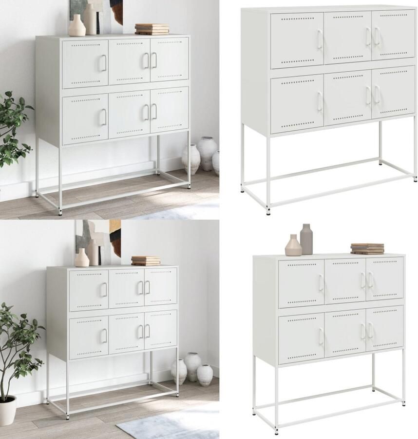 VidaXL Dressoir 100 5x39x107 cm staal wit Dressoir Dressoirs Opbergkast Wandkast