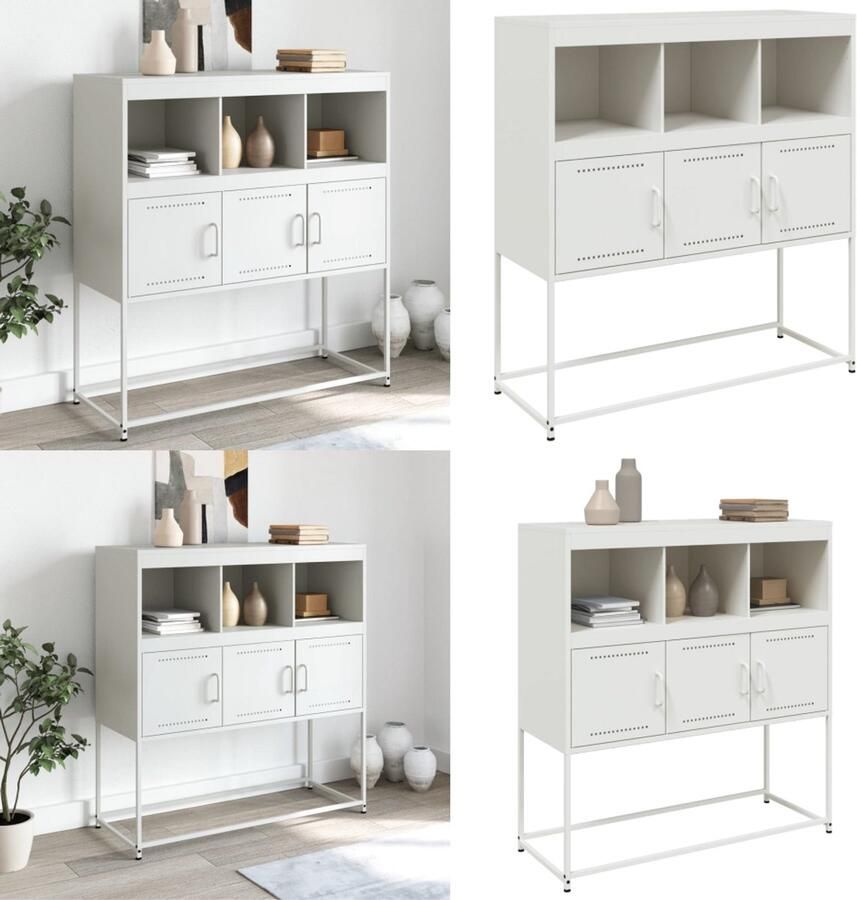 VidaXL Dressoir 100 5x39x107 cm staal wit Dressoir Dressoirs Opbergkast Wandkast