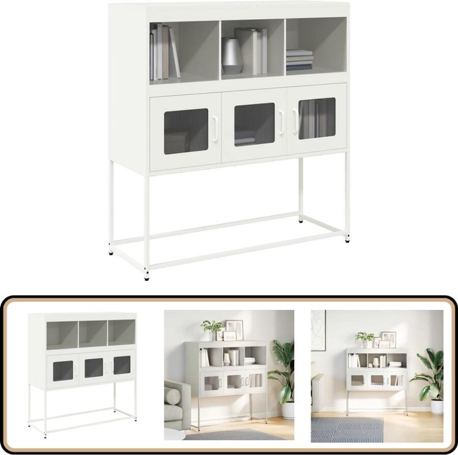 VidaXL Dressoir 100 5x39x107 cm Staal Wit Dressoir Staaldraad Meubels Opbergkast Salontafel