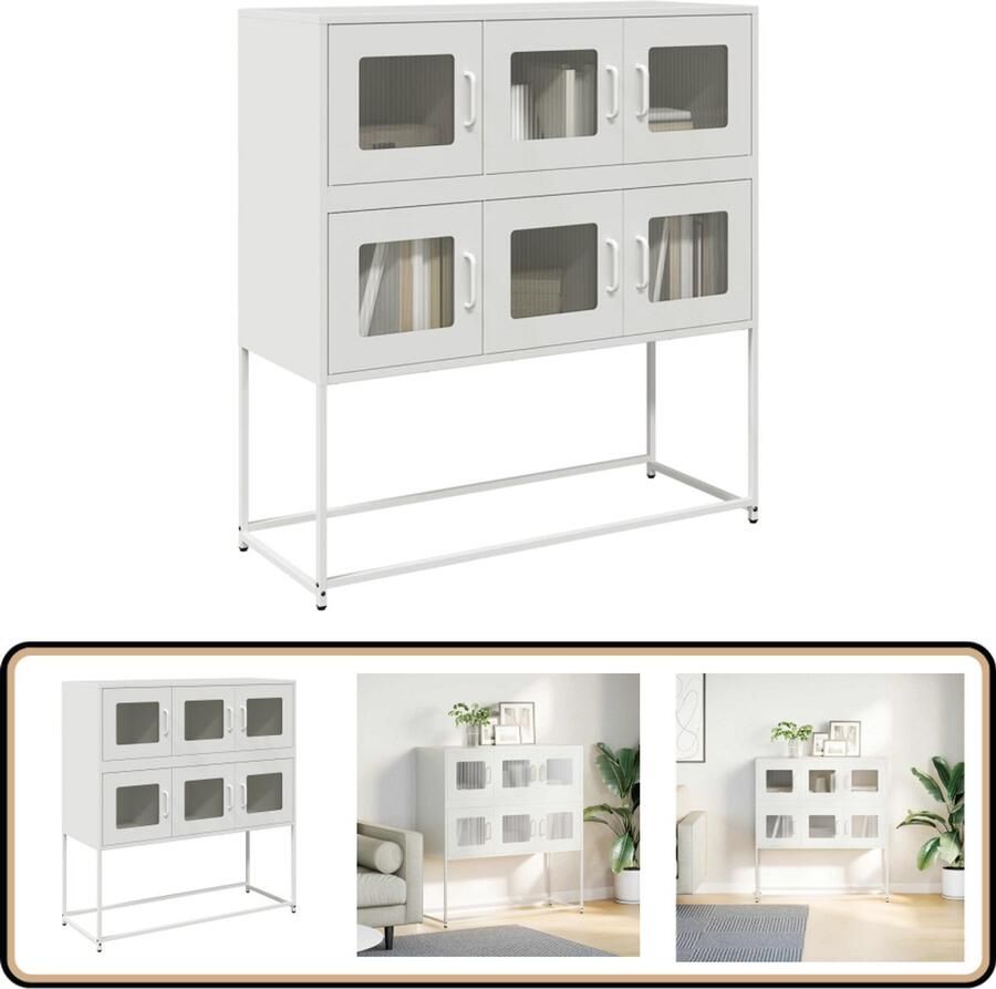 VidaXL Dressoir 100 5x39x107 cm Staal Wit Dressoir Staaldraad Opslagmeubilair Keukenopslag Salontafel