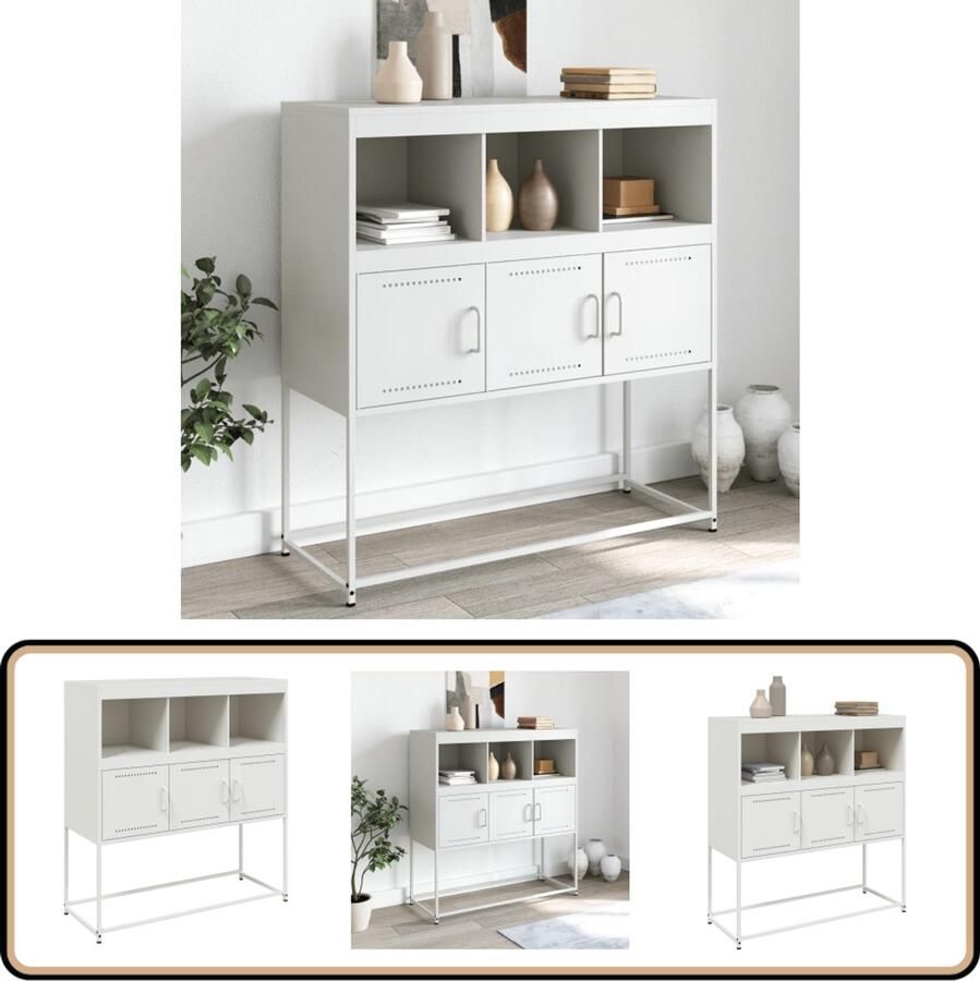 VidaXL Dressoir Staal Wit 100 5x39x107 cm Dressoir Stalen Dressoir Wit Dressoir Moderne Dressoir Opbergmeubel