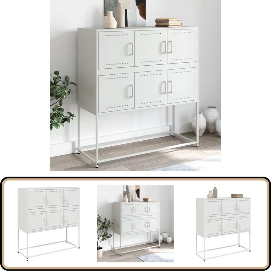 The Living Store Dressoir 100 5x39x107 cm staal wit Dressoir Kasten Opbergmeubilair Staaldressoir Wit Dressoir - Foto 3