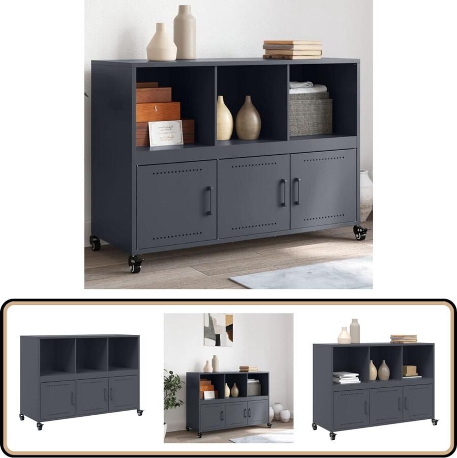VidaXL Dressoir 100 5x39x72 cm Staal Antraciet Dressoir Stalen Dressoir Opbergmeubel Tv Meubel Salontafel