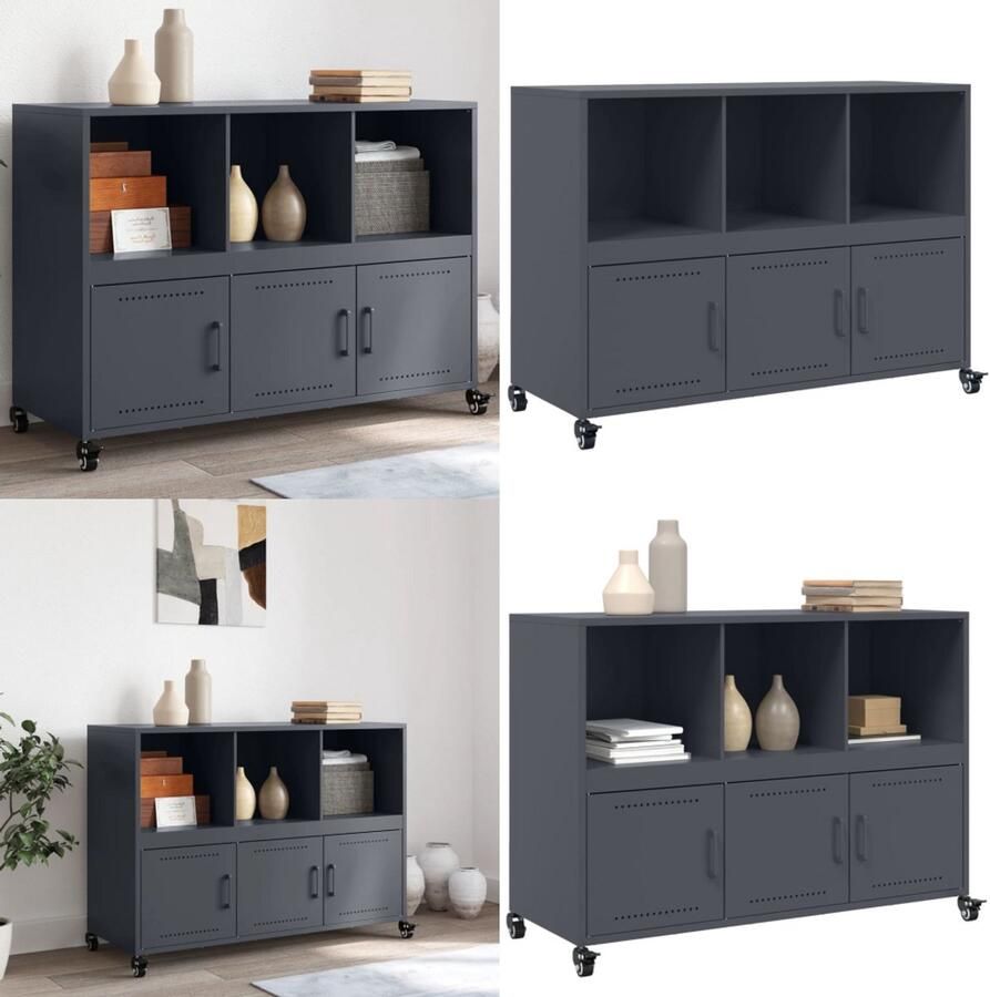 VidaXL Dressoir 100 5x39x72 cm staal antracietkleurig Dressoir Dressoirs Opbergkast Wandkast