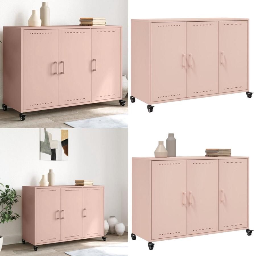 VidaXL Dressoir 100 5x39x72 cm staal roze Dressoir Dressoirs -kast Dressoirkast