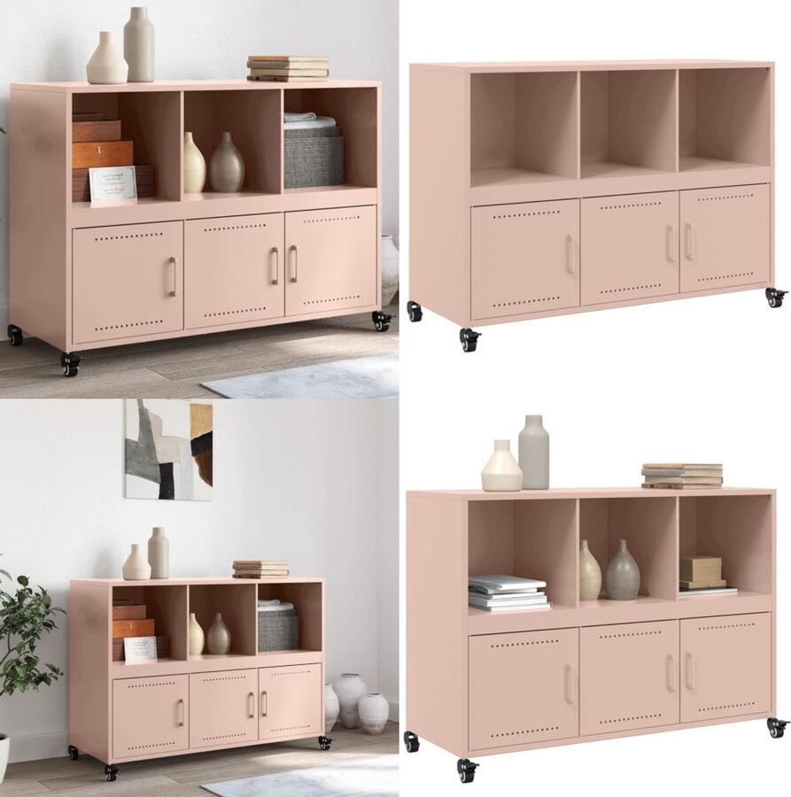 VidaXL Dressoir 100 5x39x72 cm staal roze Dressoir Dressoirs Opbergkast Wandkast