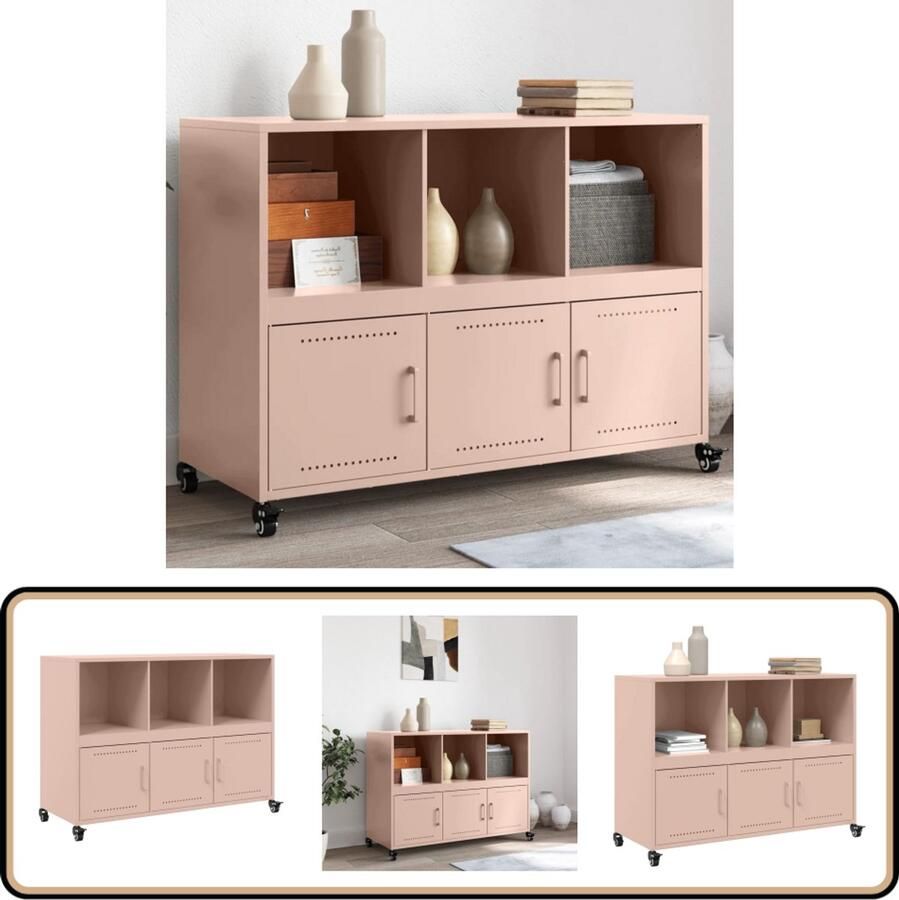 The Living Store Dressoir 100 5x39x72 cm staal roze Dressoir Roestvrijstalen Dressoir Metalen Dressoir Vintage Dressoir Roze Dressoir