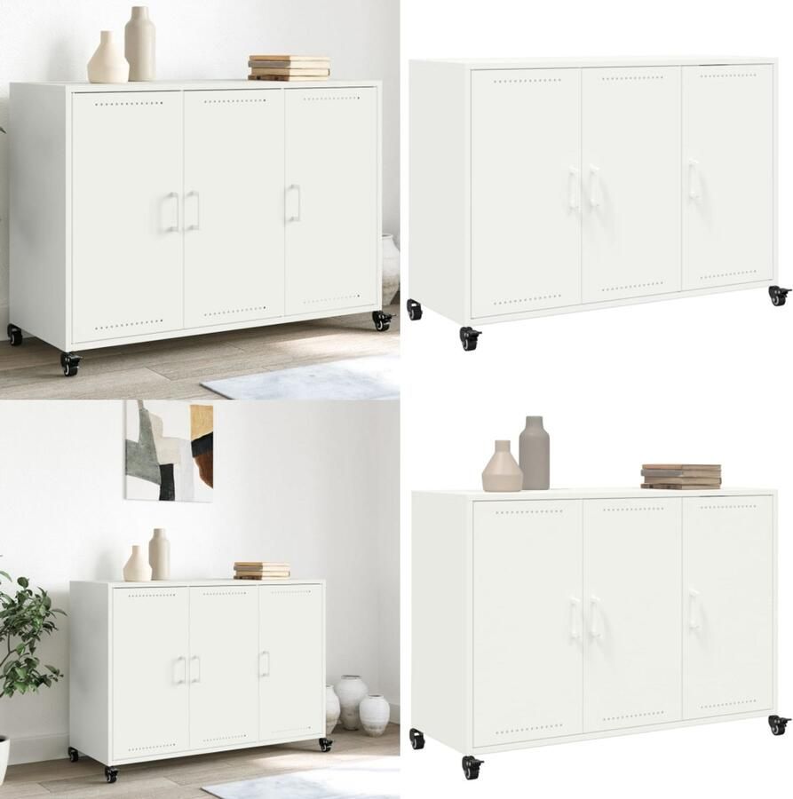 VidaXL Dressoir 100 5x39x72 cm staal wit Dressoir Dressoirs -kast Dressoirkast