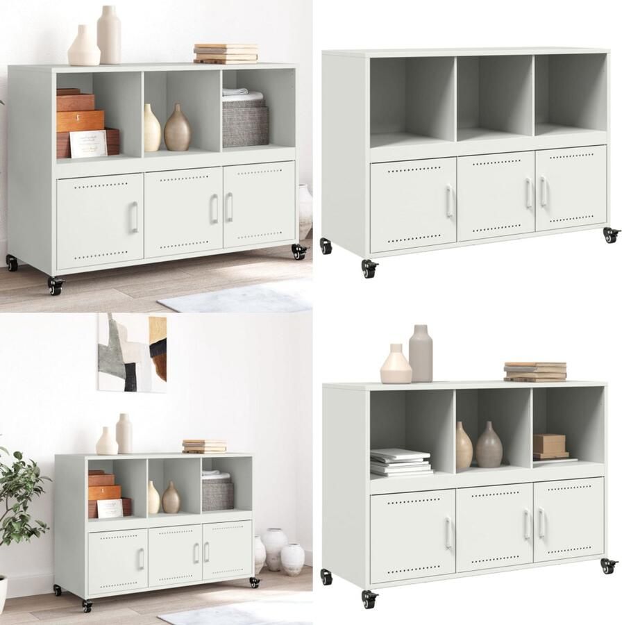 VidaXL Dressoir 100 5x39x72 cm staal wit Dressoir Dressoirs Opbergkast Wandkast