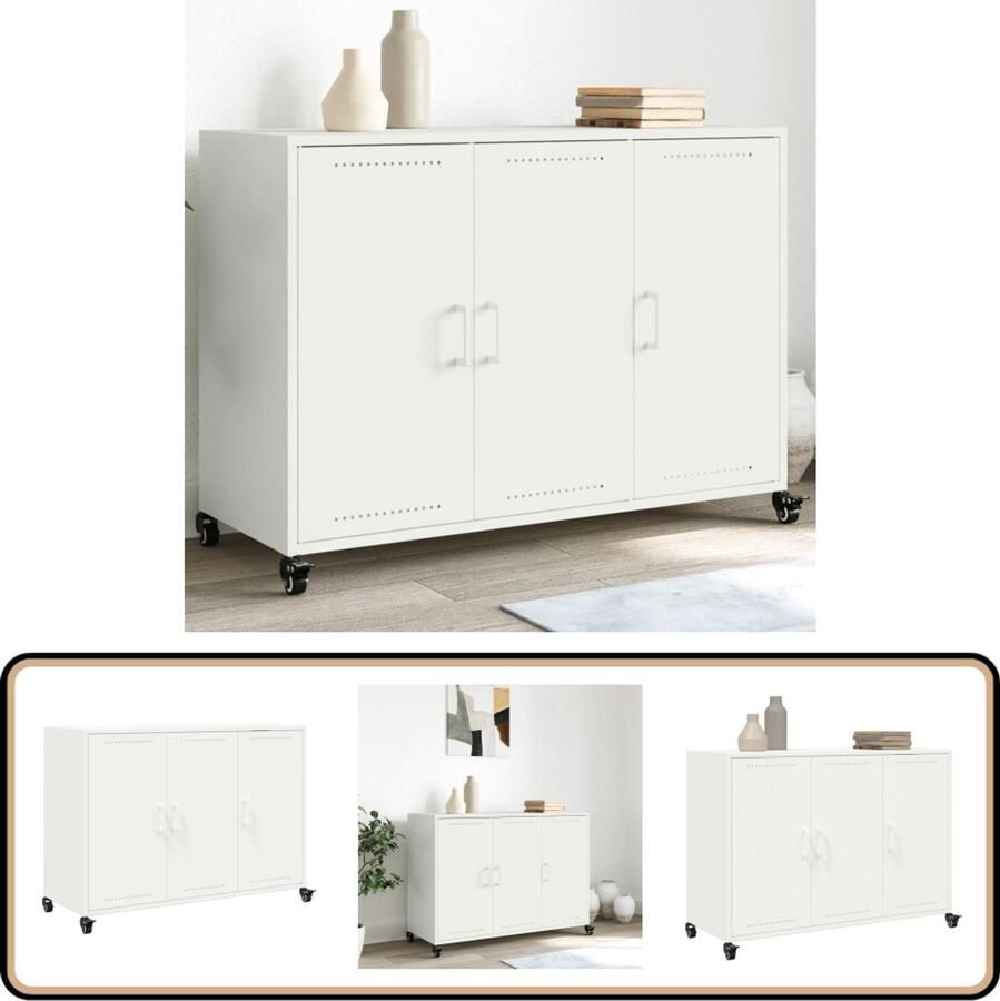 VidaXL Dressoir 100 5x39x72 cm Staal Wit Dressoir Staaldressoir Wit Dressoir Salontafel Tv Tafel