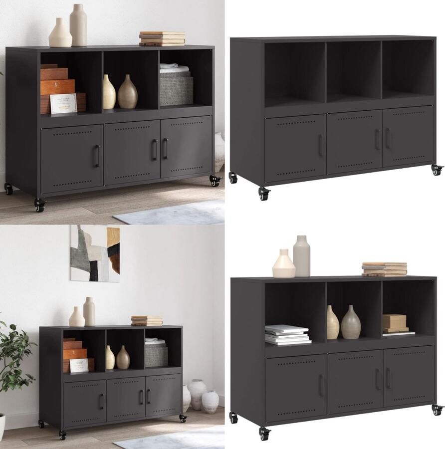 VidaXL Dressoir 100 5x39x72 cm staal zwart Dressoir Dressoirs Opbergkast Wandkast