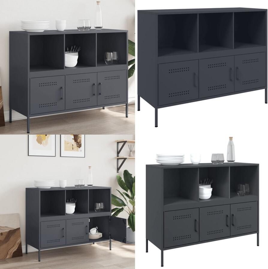 VidaXL Dressoir 100 5x39x79 cm staal antracietkleurig Dressoir Dressoirs Opbergkast Wandkast