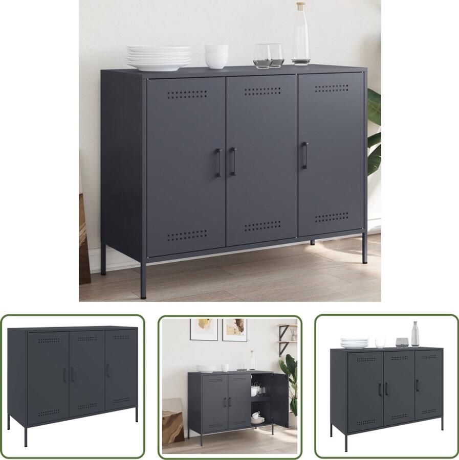 The Living Store Dressoir 100 5x39x79 cm staal antracietkleurig Industrieel Dressoir Staal Opbergkast Industrieel Salontafel Industrieel Tv Tafel Industrieel