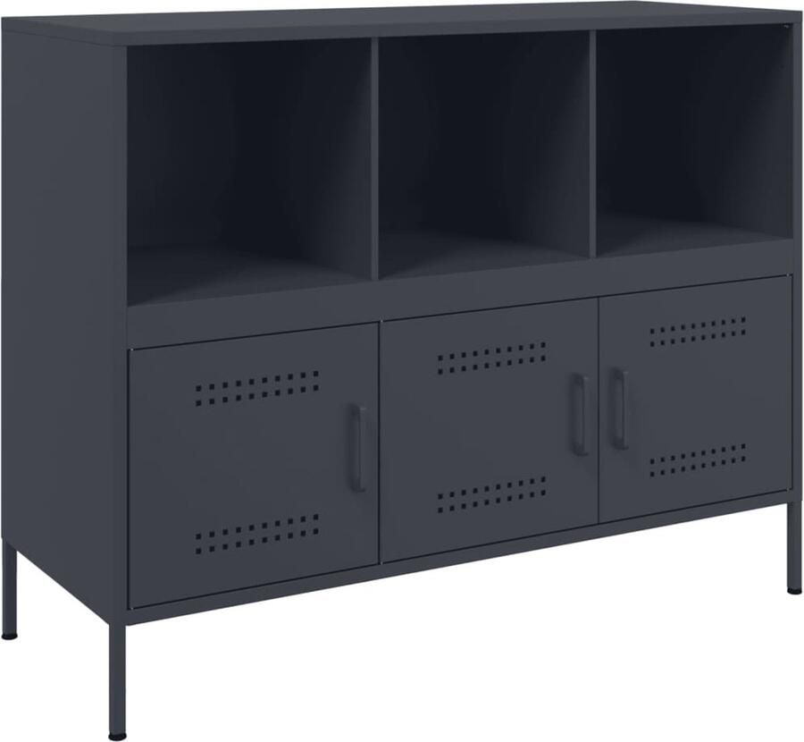 VidaXL Dressoir 6 vakken 100 5 cm Staal Antraciet Industrieel Dressoir Staal Opbergkast Industrieel Salontafel Industrieel Tv Tafel Industrieel - Foto 2