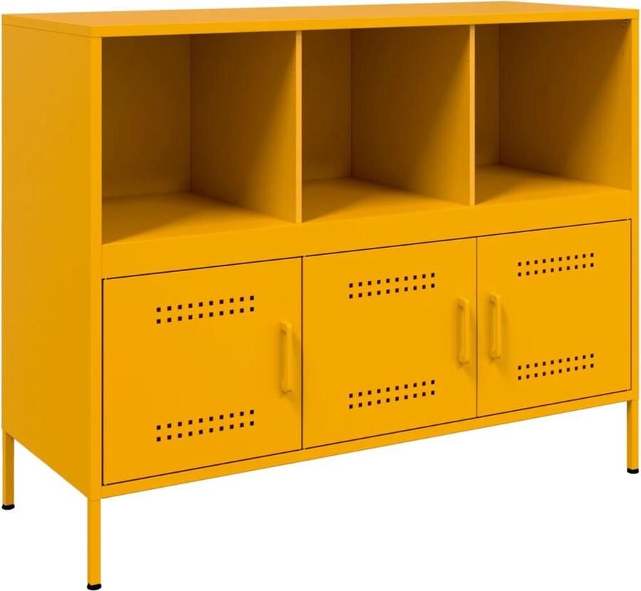 VidaXL Dressoir 100 5x39x79 cm koudgewalst staal mosterdgeel