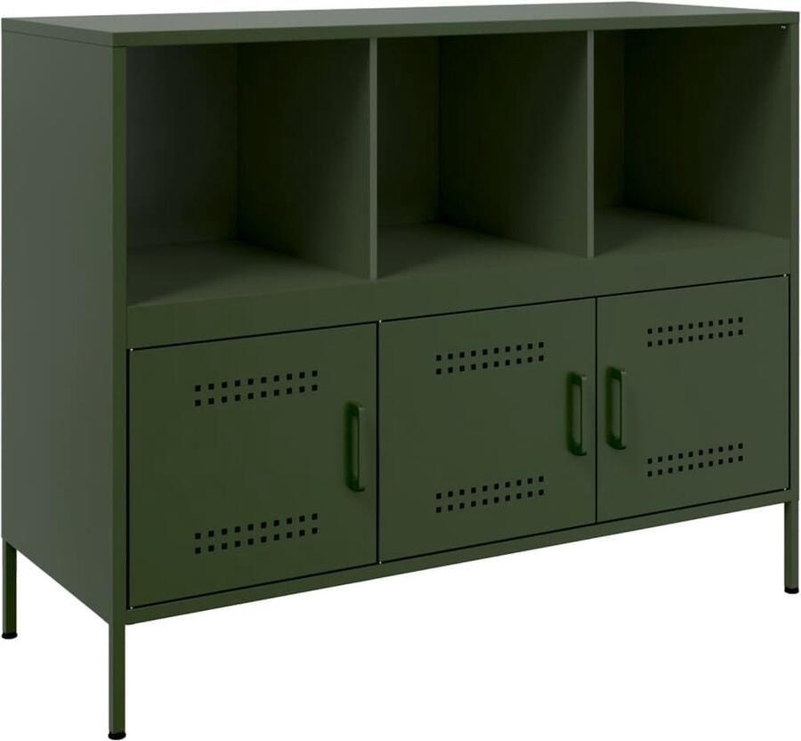 VidaXL Dressoir 100 5x39x79 cm Olijfgroen Staal Industriele Dressoir Industrieel Buffetkast Houten Dressoir Vintage Dressoir Salontafel - Foto 3