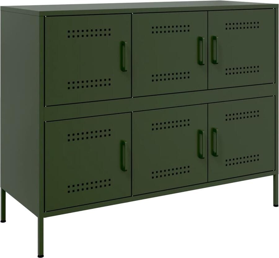 VidaXL Dressoir 100 5x39x79 cm Olijfgroen Staal Industriele Dressoir Industrieel Buffetkast Houten Dressoir Vintage Dressoir Salontafel - Foto 2