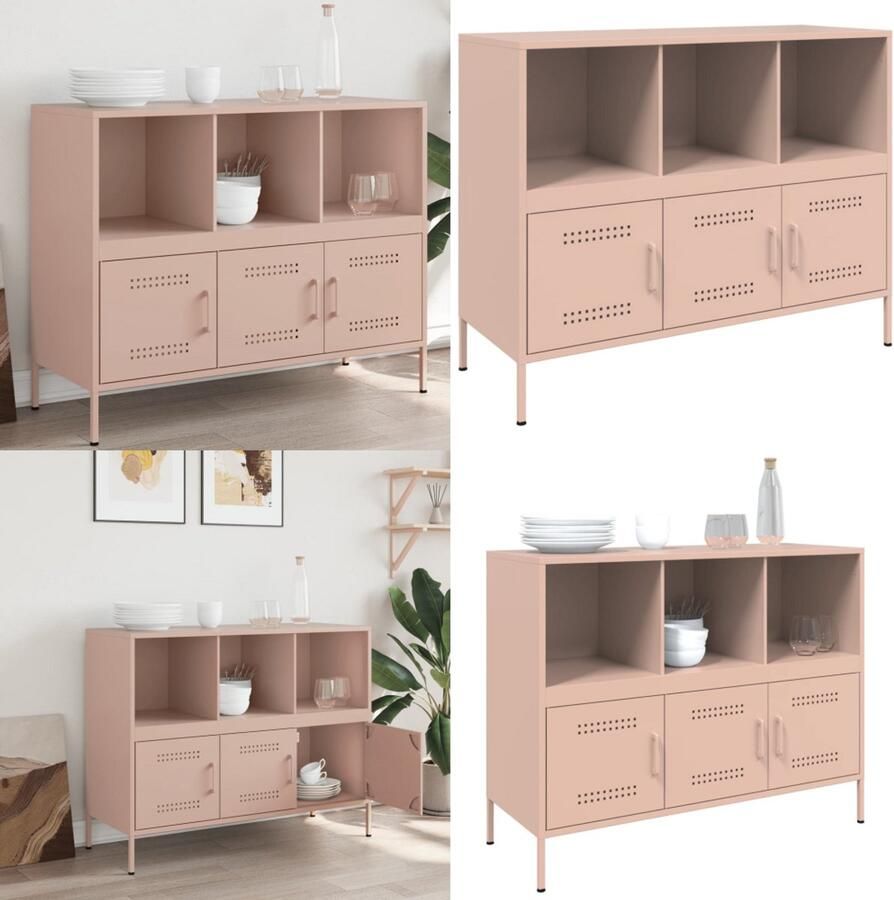 VidaXL Dressoir 100 5x39x79 cm staal roze Dressoir Dressoirs Opbergkast Wandkast - Foto 2