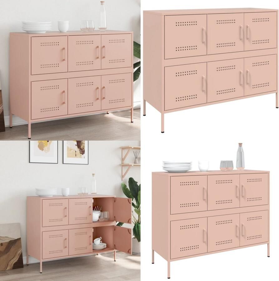 VidaXL Dressoir 100 5x39x79 cm staal roze Dressoir Dressoirs Opbergkast Wandkast
