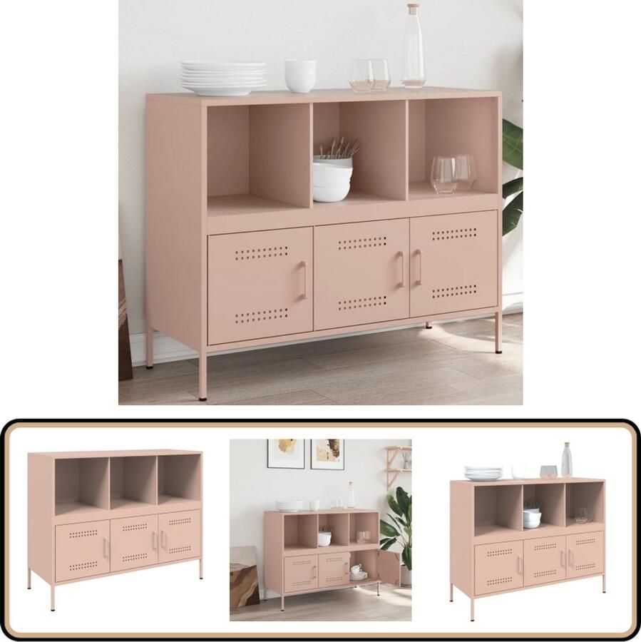 VidaXL Dressoir 100 5x39x79 cm Staal Roze Dressoir Industrieel Design Rozerood Staal Opbergkast