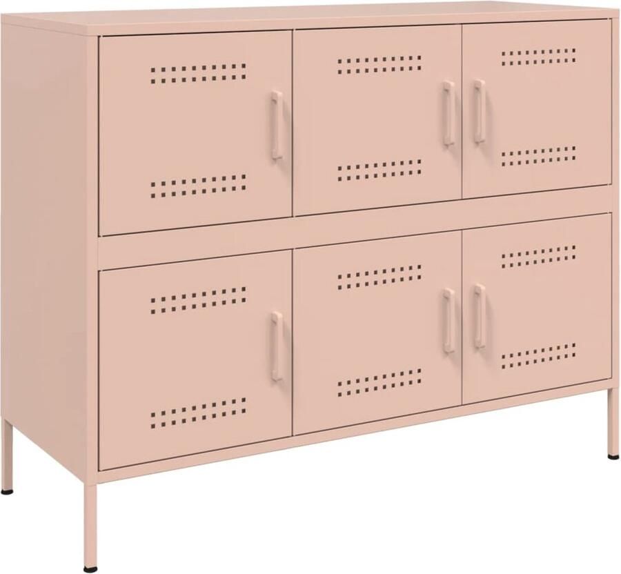 VidaXL Dressoir 100 5x39x79 cm koudgewalst staal roze