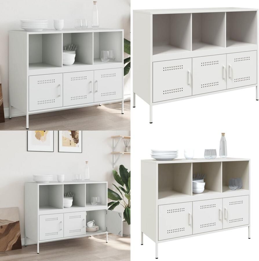 VidaXL Dressoir 100 5x39x79 cm staal wit Dressoir Dressoirs Opbergkast Wandkast