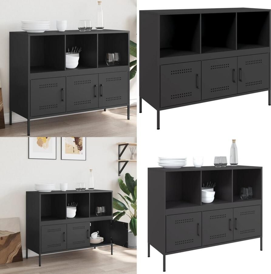 VidaXL Dressoir 100 5x39x79 cm staal zwart Dressoir Dressoirs Opbergkast Wandkast