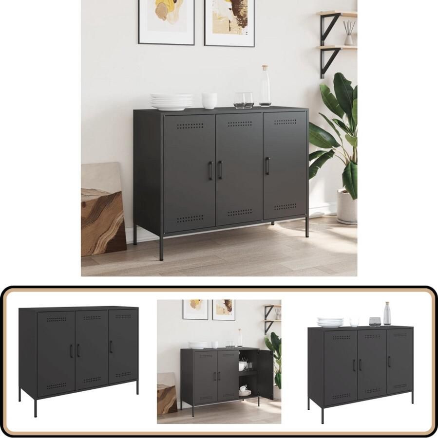 VidaXL Dressoir Staal 100 5x39x79 cm Zwart Industriele Design Dressoir Buffetkast Opbergkast Staal