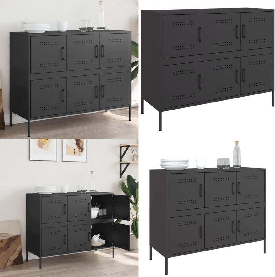 VidaXL Dressoir 100 5x39x79 cm koudgewalst staal zwart