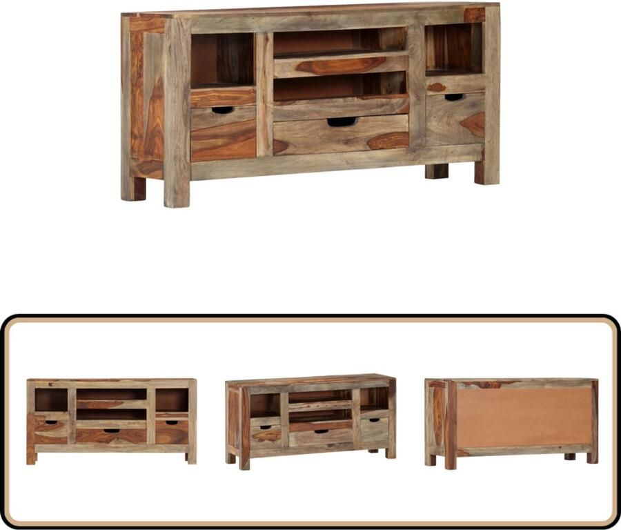 VidaXL Dressoir 100x30x50 cm Grijs Sheeshamhout Dressoir Sheeshamhout Vintage Meubels Landelijk Wonen Woonkamermeubelen