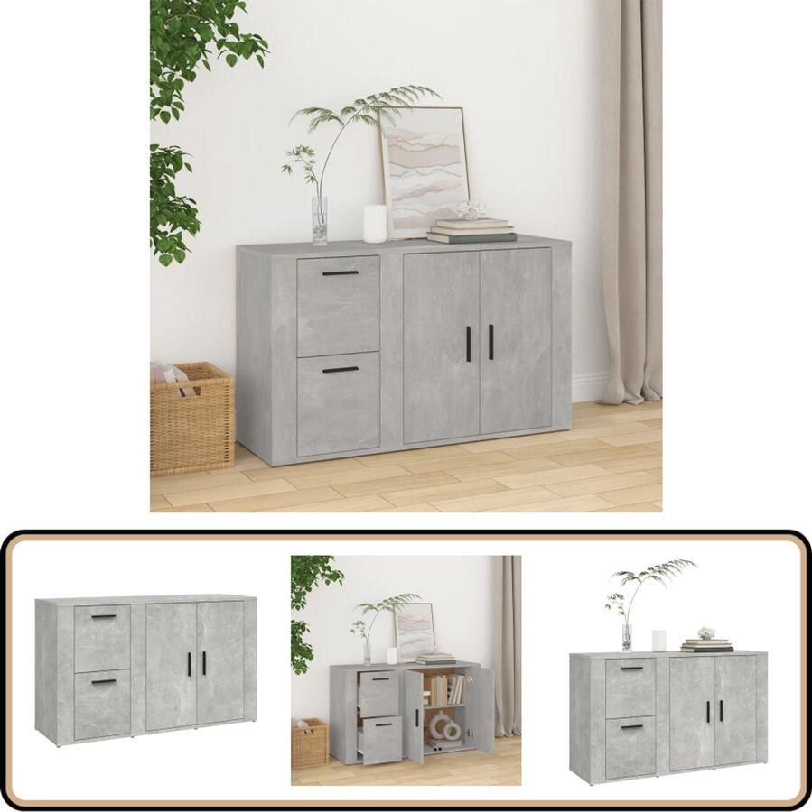 VidaXL Dressoir 100x33x59 5 cm Bewerkt hout Grijs Dressoir Houten Dressoir Grijze Dressoir Vintage Dressoir Salontafel