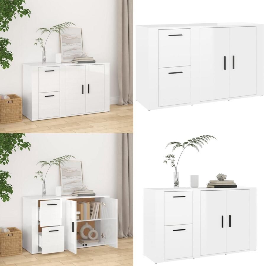 VidaXL Dressoir 100x33x59 5 cm bewerkt hout hoogglans wit Dressoir Dressoirs Kast Wandkast