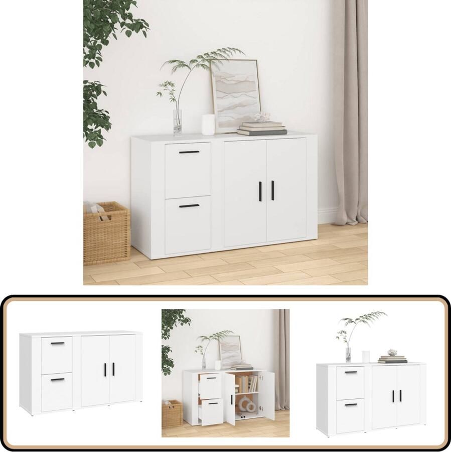 VidaXL Dressoir 100x33x59 5 cm Bewerkt hout Wit Dressoir Bijzettafel Houten Dressoir Wit Dressoir Opbergkast