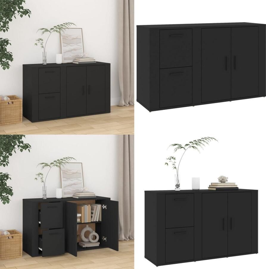 VidaXL Dressoir 100x33x59-5 cm bewerkt hout zwart Dressoir Dressoirs Kast Wandkast