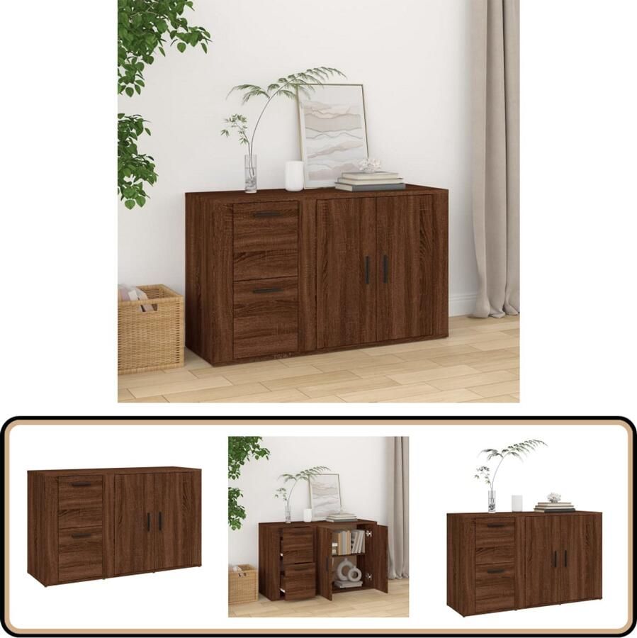 VidaXL Dressoir 100x33x59 5 cm Bruin Eikenhout Dressoir Houten Dressoir Vintage Dressoir Landelijk Dressoir Bruine Dressoir - Foto 2