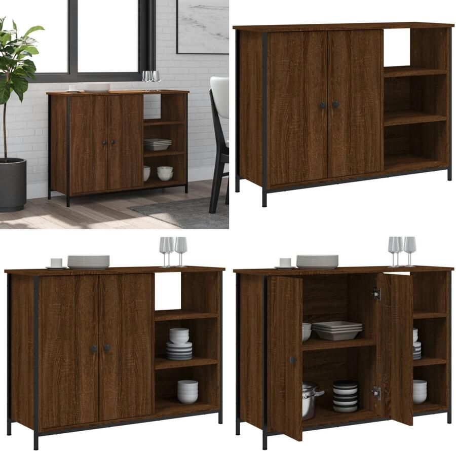 VidaXL Dressoir 100x33x75 cm bewerkt hout bruin eikenkleur Dressoir Dressoirs Opbergkast Wandkast