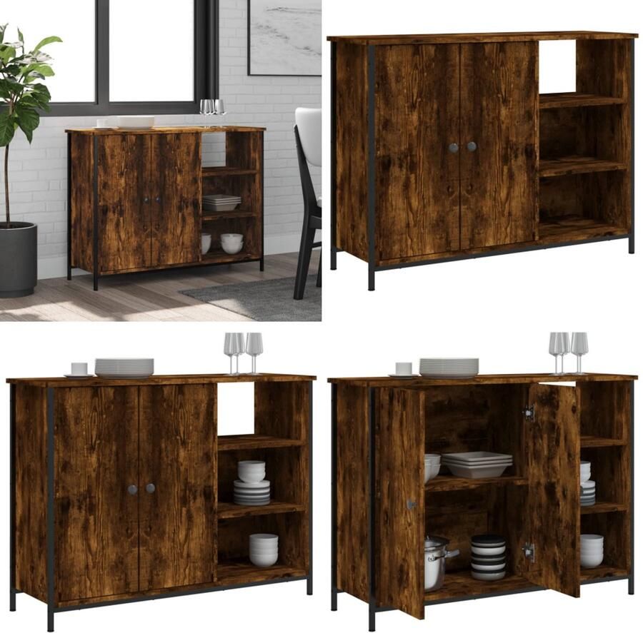 VidaXL Dressoir 100x33x75 cm bewerkt hout gerookt eikenkleurig Dressoir Dressoirs Opbergkast Wandkast