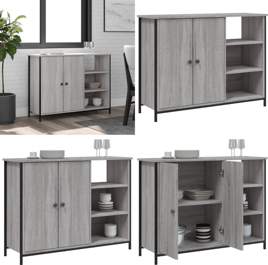VidaXL Dressoir 100x33x75 cm bewerkt hout grijs sonoma Dressoir Dressoirs Opbergkast Wandkast