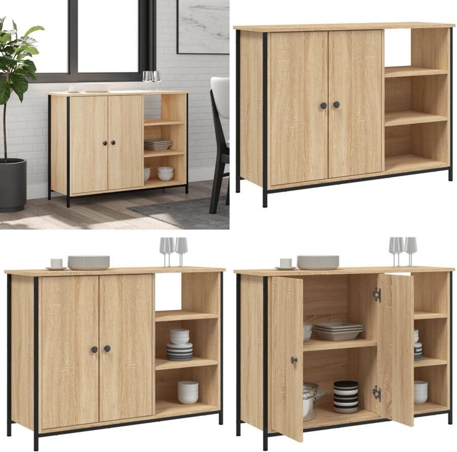 VidaXL Dressoir 100x33x75 cm bewerkt hout sonoma eikenkleurig Dressoir Dressoirs Opbergkast Wandkast