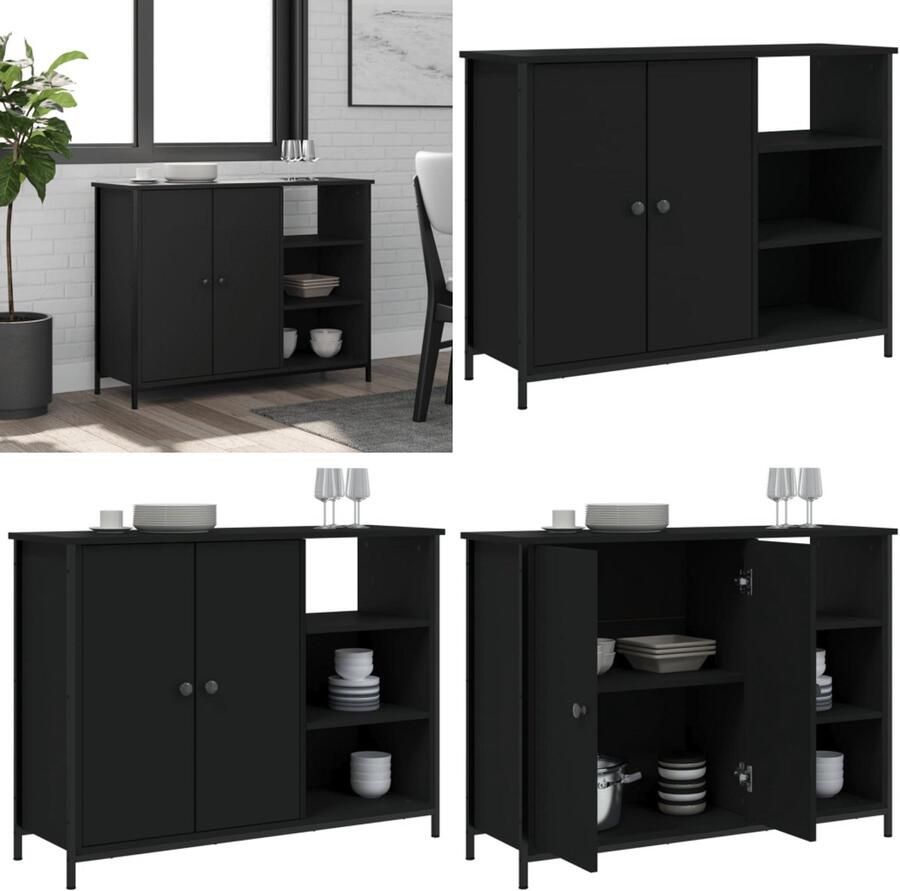 VidaXL Dressoir 100x33x75 cm bewerkt hout zwart Dressoir Dressoirs Opbergkast Wandkast