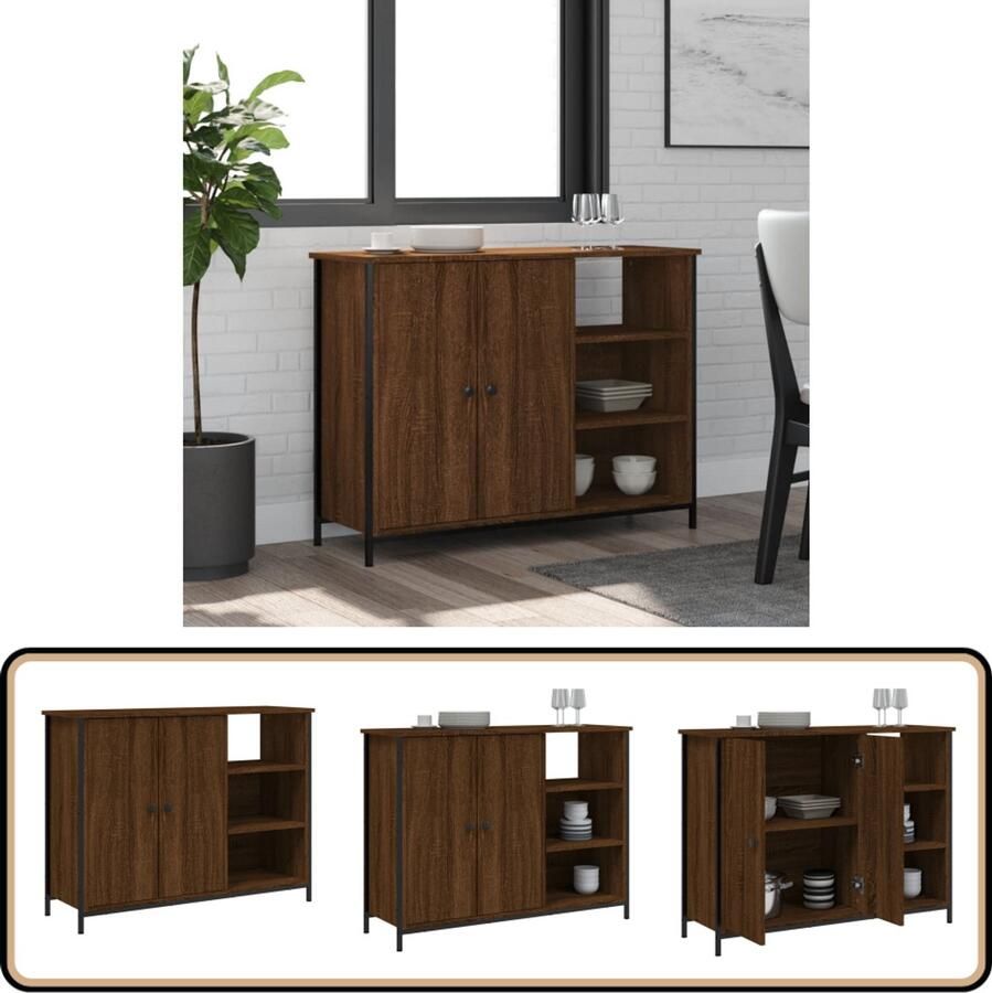 VidaXL Dressoir 100x33x75 cm Bruin Eikenhout Dressoir Opbergkast Salontafel Houten Dressoir Vintage Dressoir