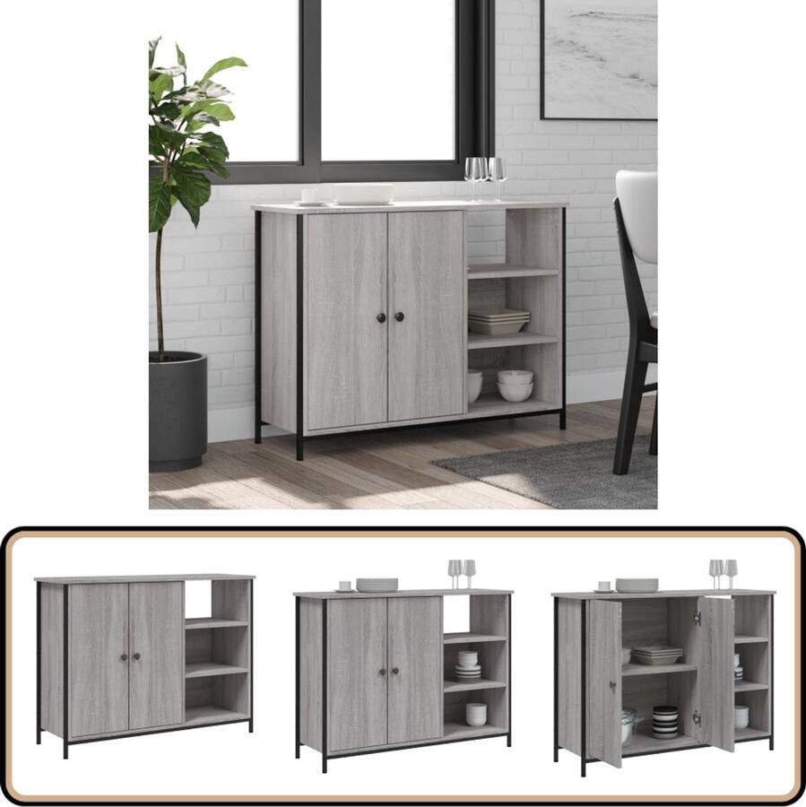 VidaXL Dressoir 100x33x75 cm Grijs Sonoma Eiken Dressoir Klassiek Dressoir Grijze Dressoirs Houten Dressoir Salontafel